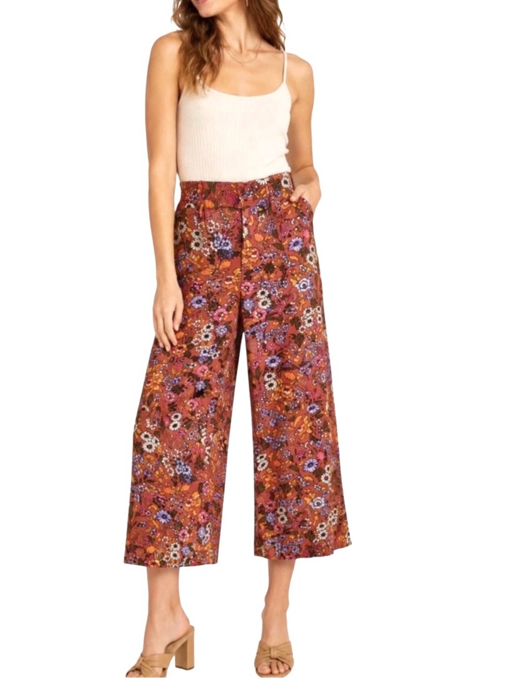 Anthropologie Maeve Flower Power Wide Leg Trousers Floral High Rise Crop Pants 8